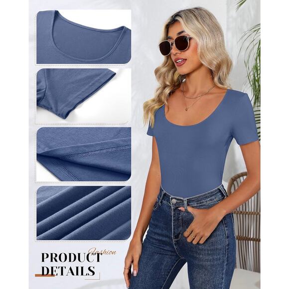 Riyiper 3 Pcs Women’s Scoop Neck Fitted Tops (XX-Large, Black/White/Haze Blue) - Picture 4 of 6